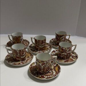 Set of Six Floral Paisley Espresso Cups and Saucers Cameron & Sons